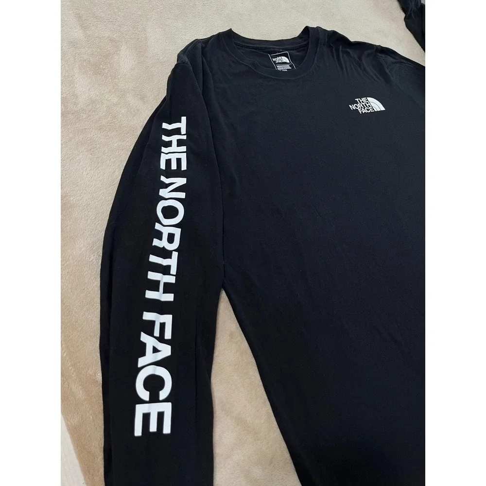 The North Face Graphic T-Shirt Men's XL Black Cotton Logo Standard Fit L/S